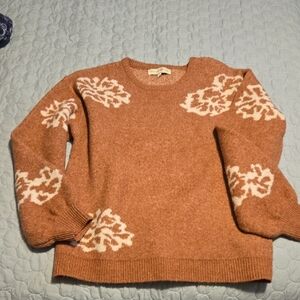 Cozy Rust and Cream Floral Women's Sweater
